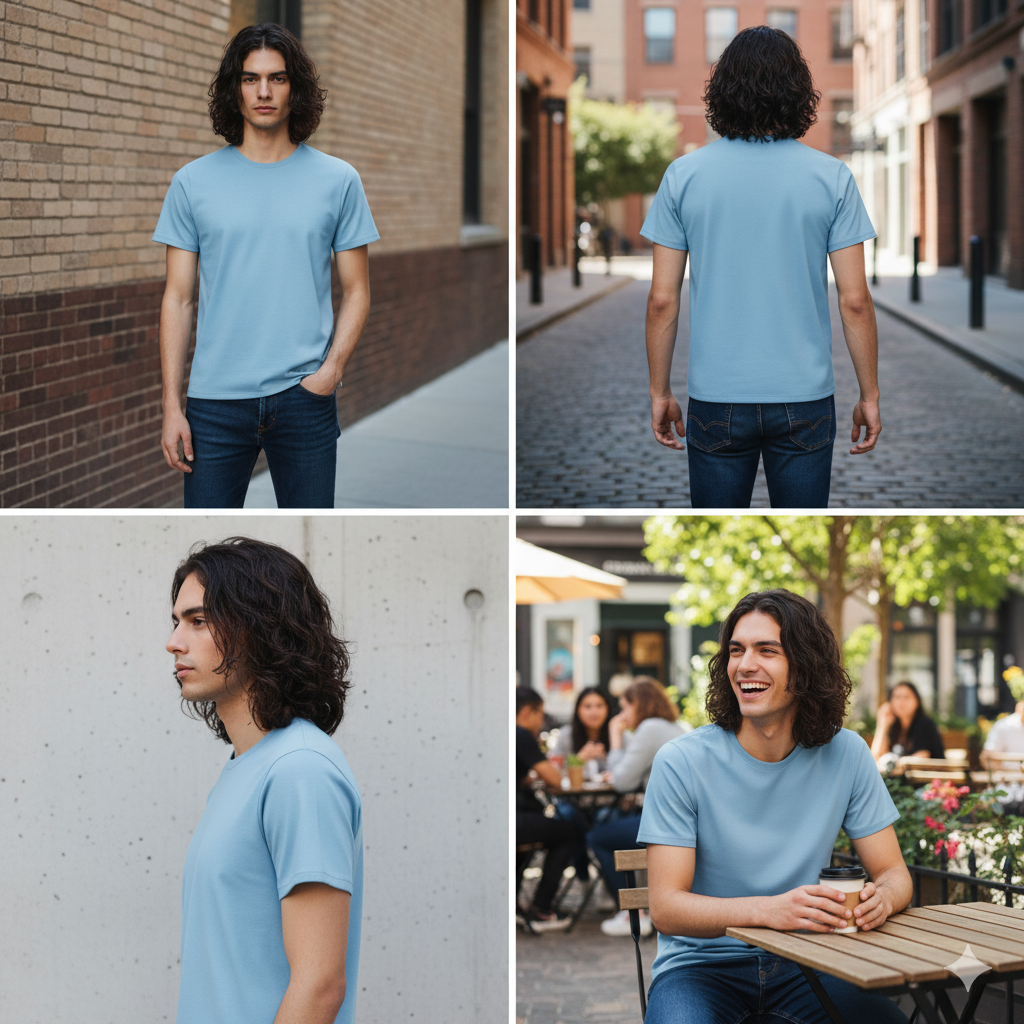 Light Blue Cotton T-Shirt – Soft Unisex Crew Neck