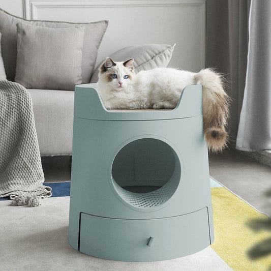 MICHU XL Castle 2-in-1 Front Entry Cat Litter Box with Scratch Basin & Scoop Included, White