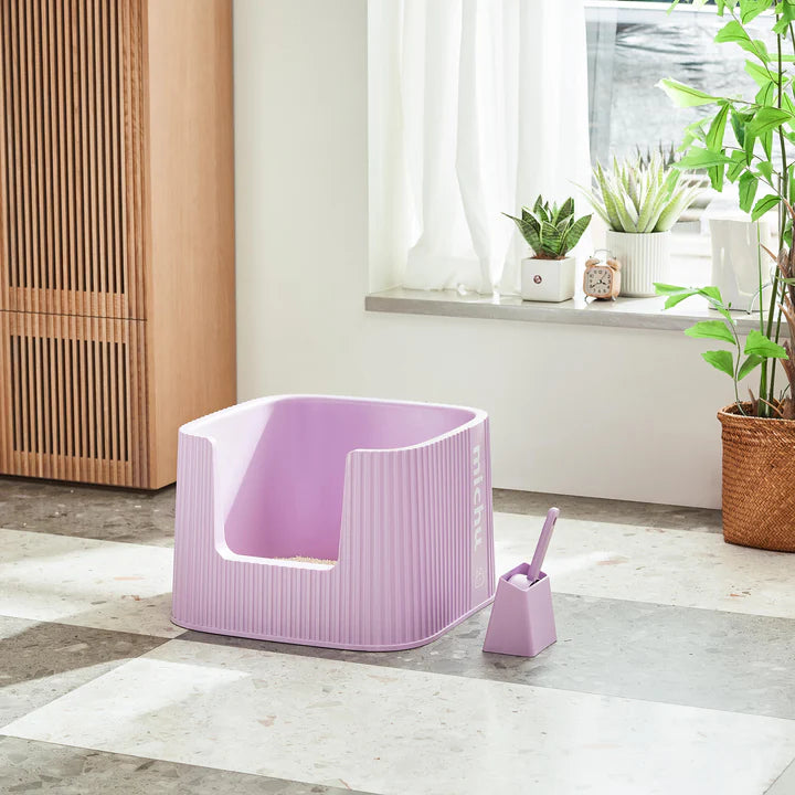 MICHU XXL Container Cat Litter Box with Scoop, Coral and BoBa