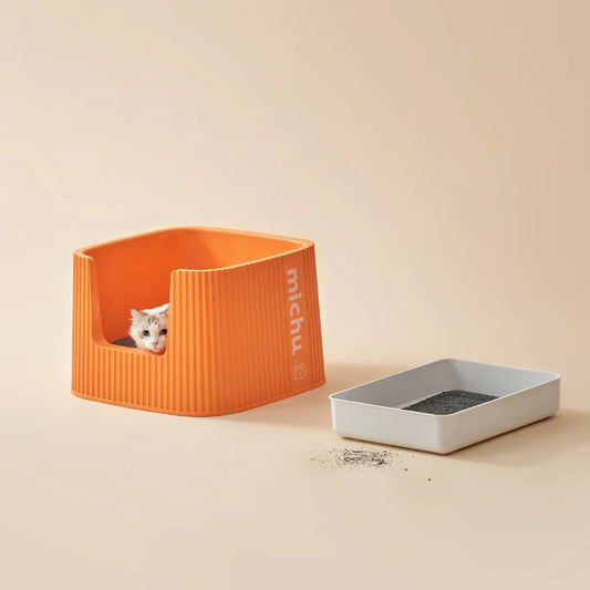 MICHU XXL Container Cat Litter Box with Scoop, Coral and BoBa