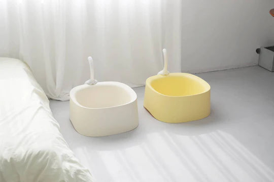 MICHU Macaron High Edge Cream White Open Style Extra Large Cat Litter Box Designed by MEOOF XL