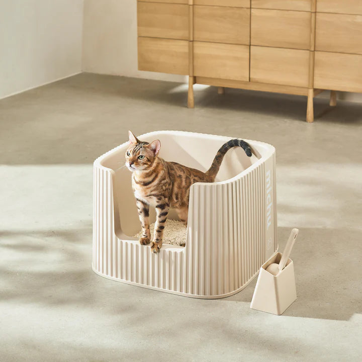 MICHU XXL Container Cat Litter Box with Scoop, Coral and BoBa