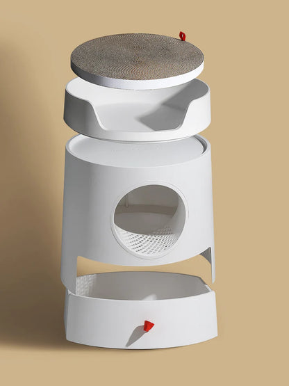 MICHU XL Castle 2-in-1 Front Entry Cat Litter Box with Scratch Basin & Scoop Included, White