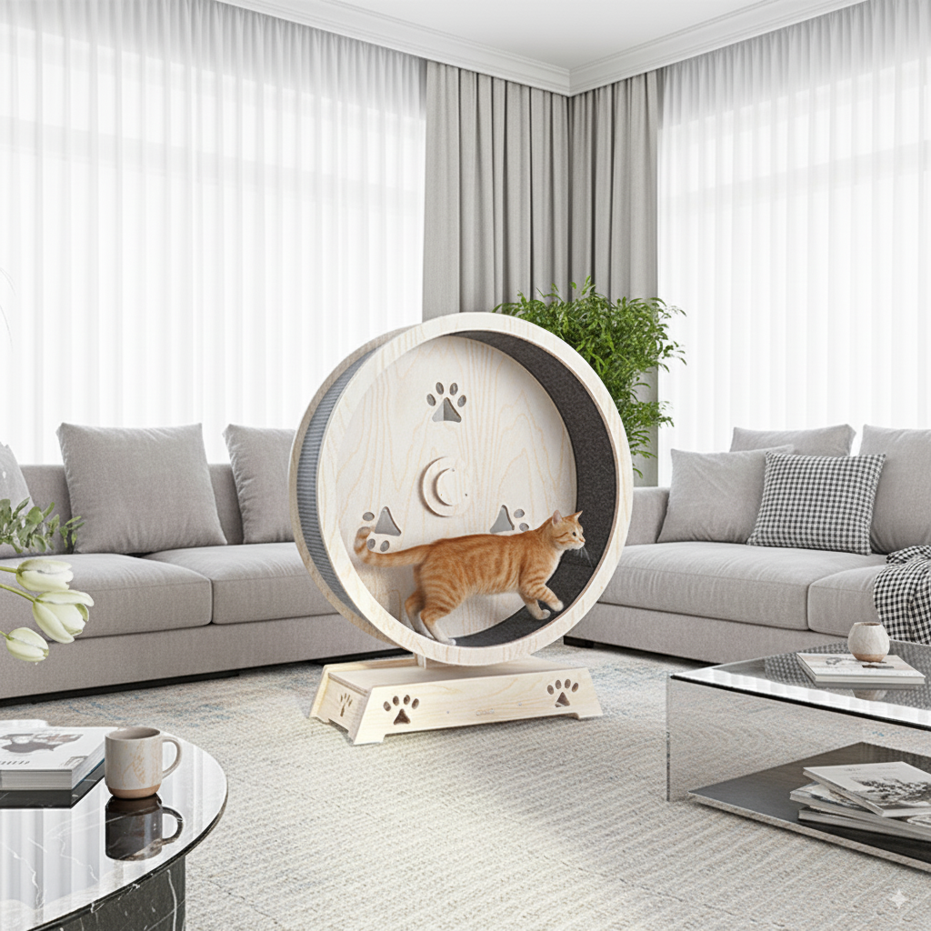 93cm Wooden Cat Exercise Wheel – Interactive Running Wheel for Active Indoor Cats