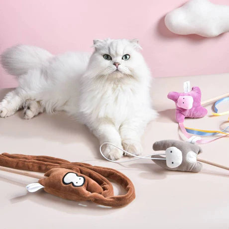 MICHU Natural Interactive Cat Wand - Safe Hunting Distance Cat Toys for Indoor Cats