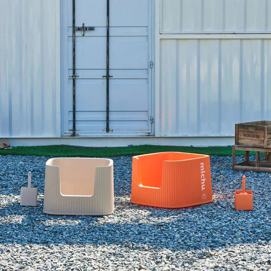 MICHU XXL Container Cat Litter Box with Scoop, Coral and BoBa