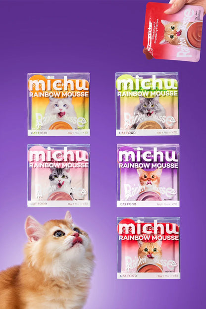 Michu Rainbow Mousse 5 Flavors- Complete Food/Wet Mixer and Topper 10pcs/Pack