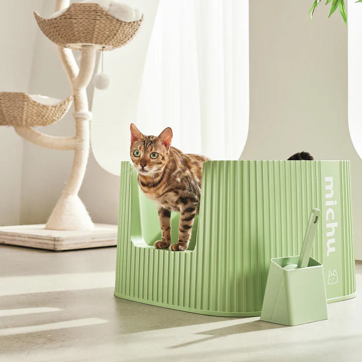 MICHU XXL Container Cat Litter Box with Scoop, Coral and BoBa