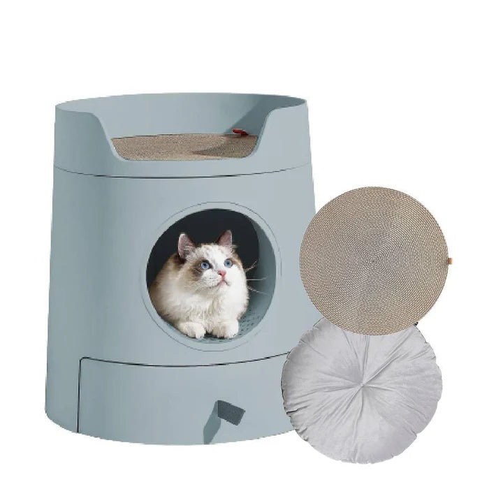 MICHU XL Castle 2-in-1 Front Entry Cat Litter Box with Scratch Basin & Scoop Included, White