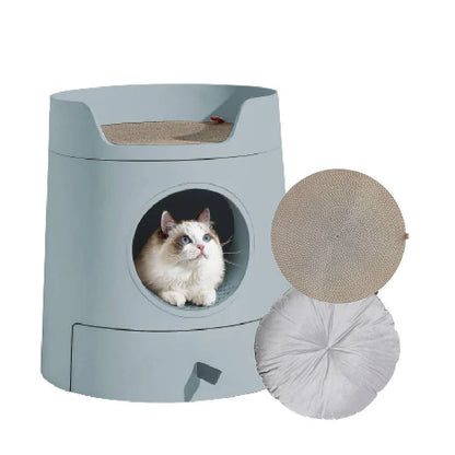 MICHU XL Castle 2-in-1 Front Entry Cat Litter Box with Scratch Basin & Scoop Included, White