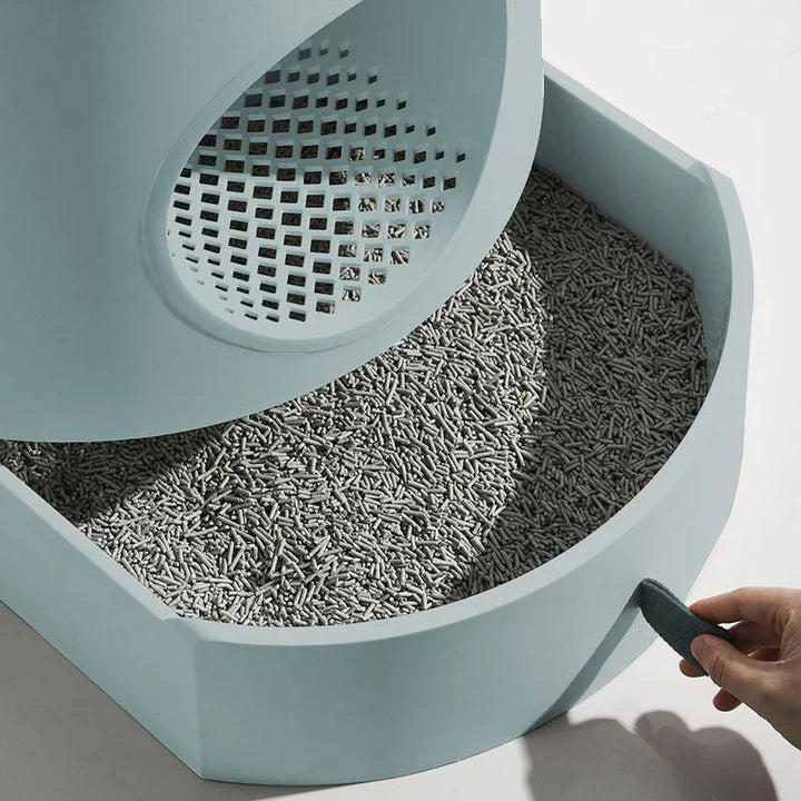 MICHU XL Castle 2-in-1 Front Entry Cat Litter Box with Scratch Basin & Scoop Included, White