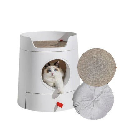 MICHU XL Castle 2-in-1 Front Entry Cat Litter Box with Scratch Basin & Scoop Included, White